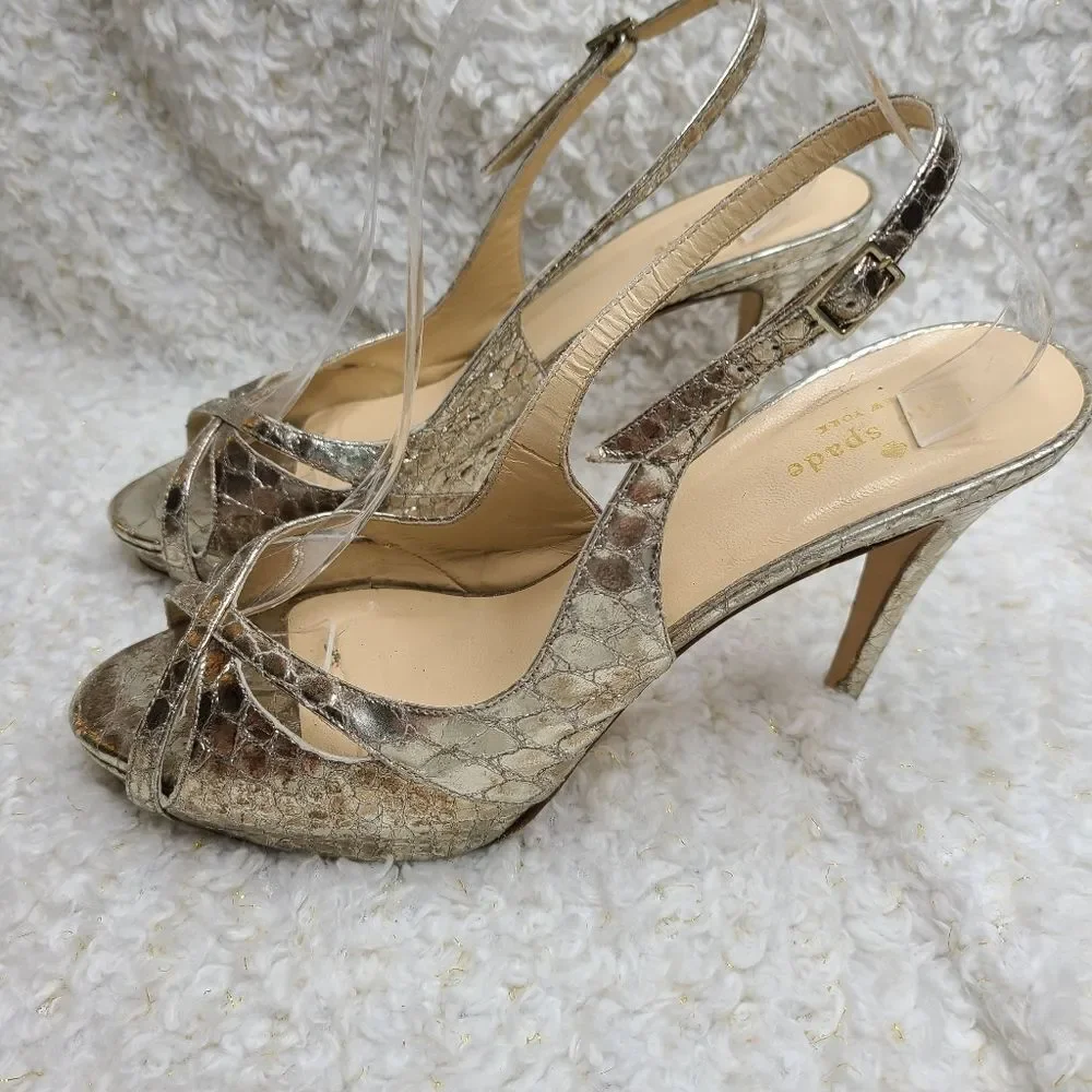 Kate Spade‎ Metallic Gold Slingback Peep-toe Heels sz 9.5